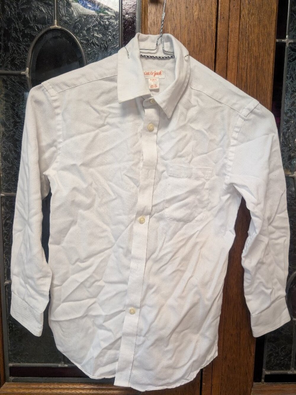 Boys white button-down shirt, size 6-7